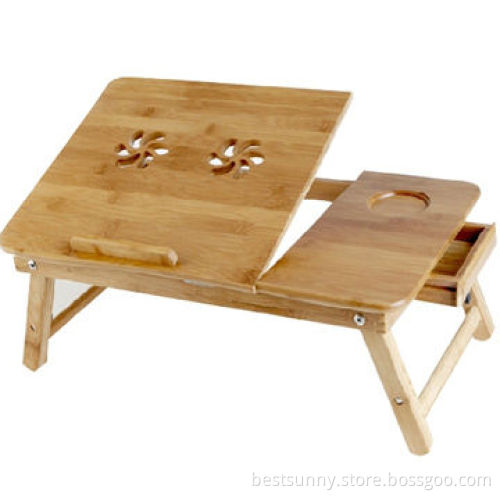 Laptop desk with natural bamboo, small drawer and cup holder
